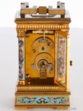 Miniature-French-gilt-brass-anglaise-case-cloisonne-enamel-antique-travel-carriage-clock-