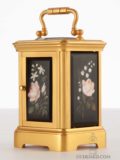Miniature-antique-carriage-clock-H. Bosi-Firenze-French-pietra-dura-gold-plated-bronze-ormolu-floral-motifs-