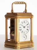 French-gilt-brass-gorge-case-striking-repeating-alarm-margaine-antique-carriage-clock-