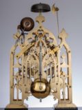 Large-English-neo-gothic-brass-skeleton-quarter-chime-calendar-antique-clock-Cox-Islington-Victorian-