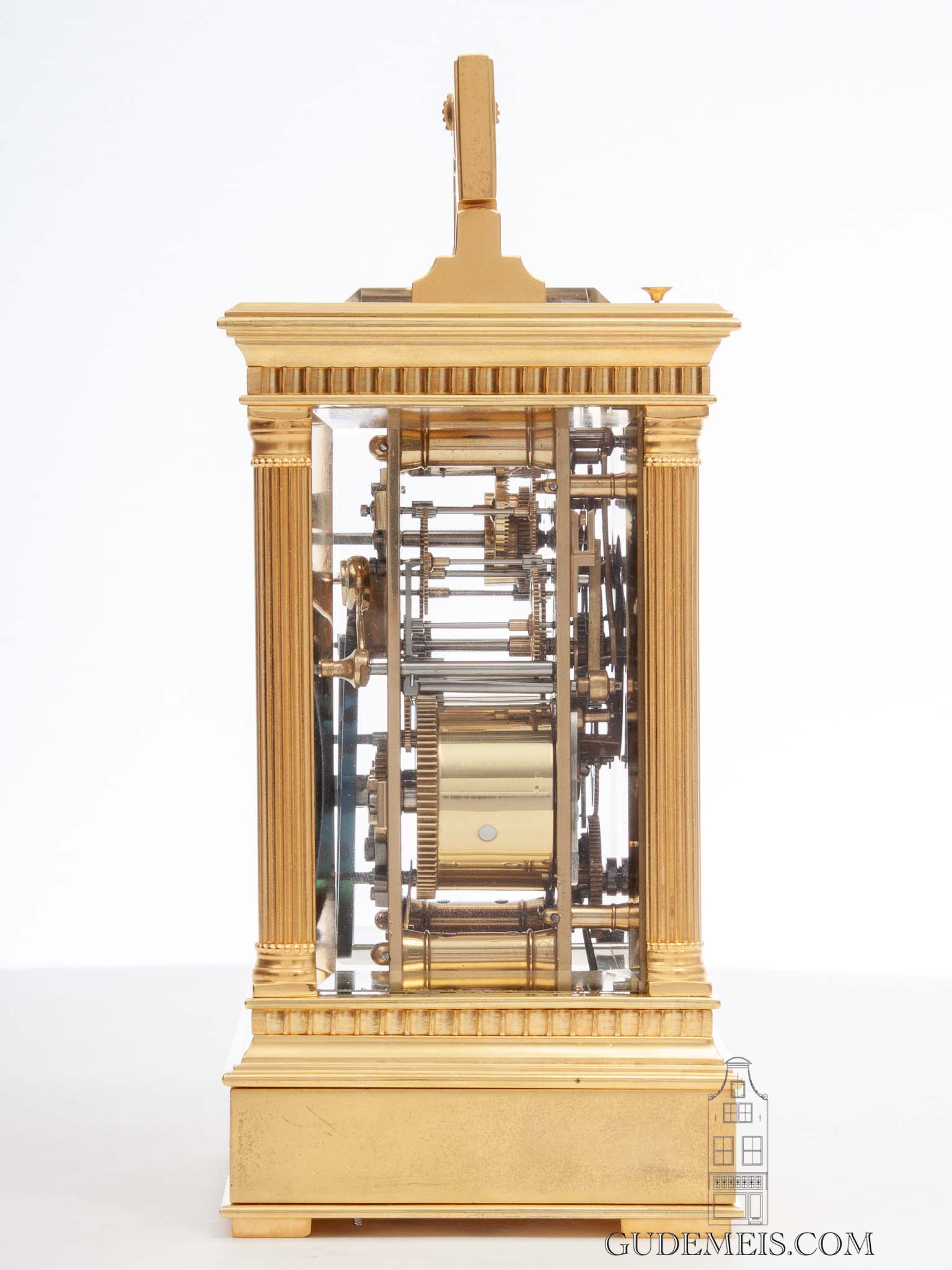 French gilt brass anglaise striking alarm musical antique travel carriage clock Breguet Paris-