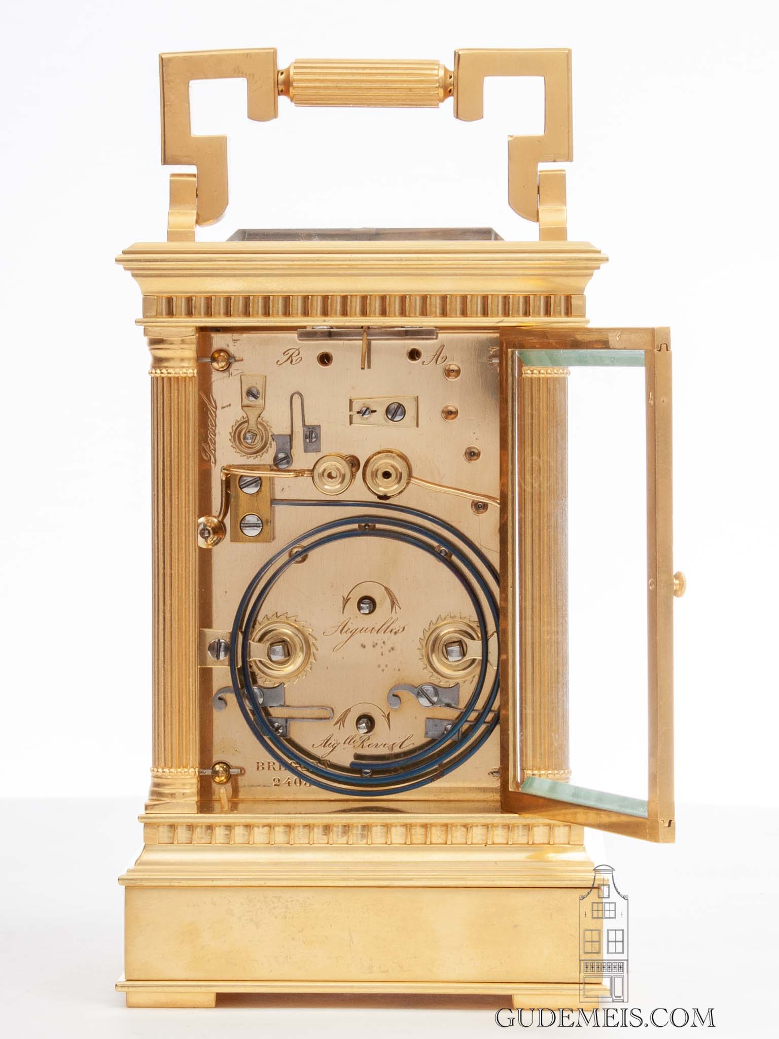 French gilt brass anglaise striking alarm musical antique travel carriage clock Breguet Paris-