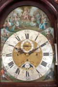 Dutch-Amsterdam-burr-walnut-Louis XV-painted-dial-musical-mechanism-Dutch-striking-full-calendar-moonphase-antique-longcase-clock