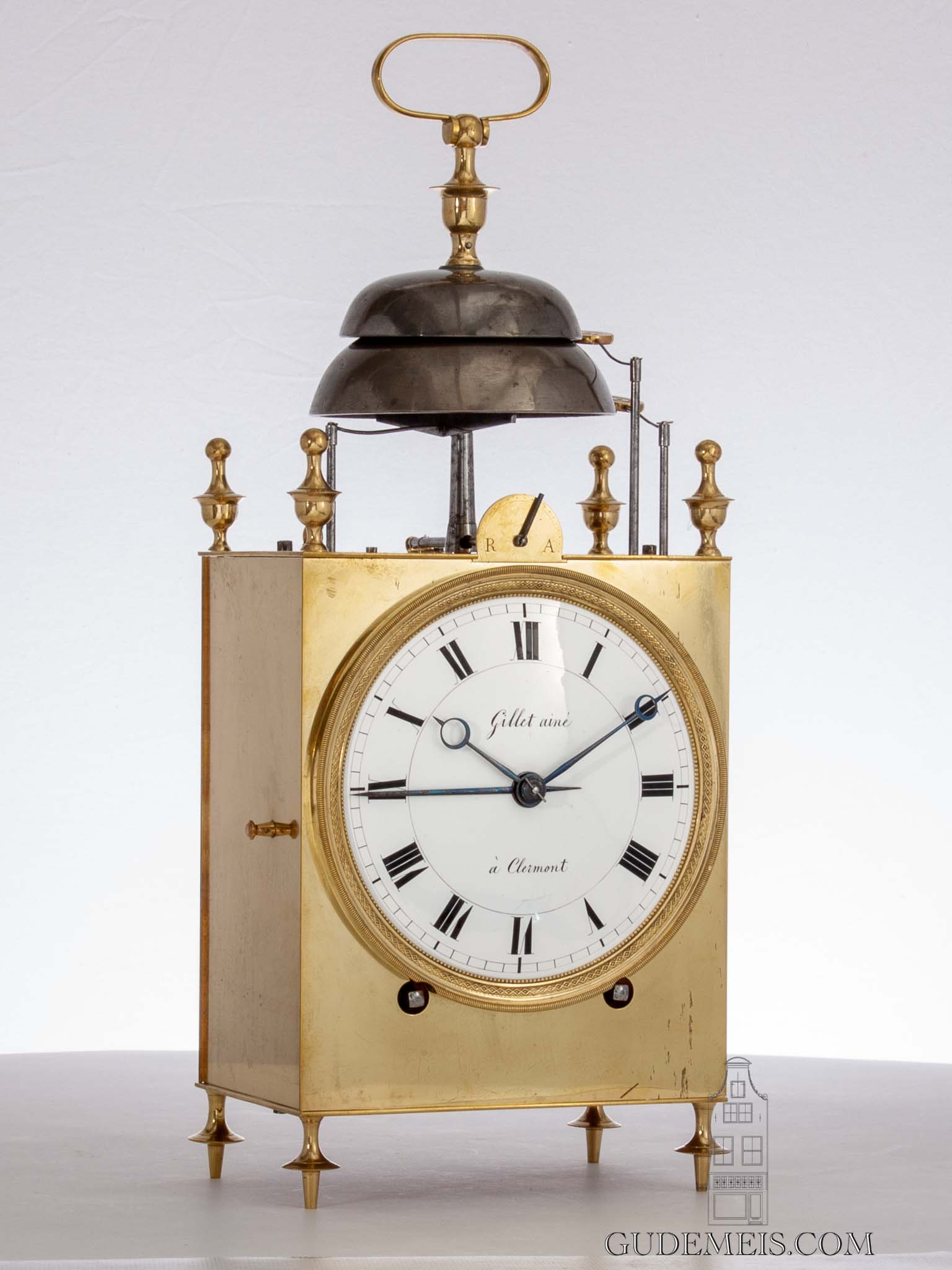 Antique French brass bell-shaped clock set