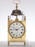 Large-French-brass-oversized-quarter-striking-alarm-two-bells-gillet-aine-Clermont-antique-travel-clock-