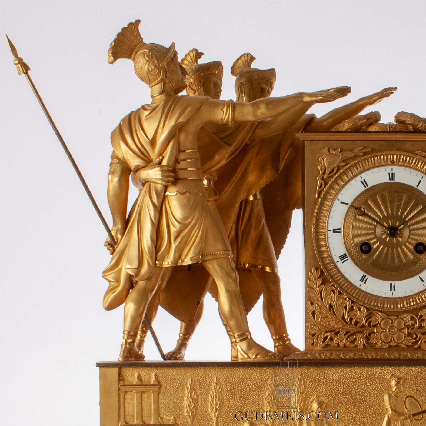 Oath-of-the-horatii-French-Empire-sculptural-gilt-bronze-striking-antique-clock-Jacques-Louis-David
