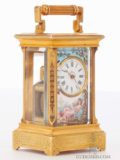 Miniature-Swiss-gilt-brass-anglaise-case-polychrome-enamel-gilt-brass-antique-travel-carriage-clock-enamel-dial-