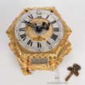 Antique-German-Deutsch-gilt-brass-bronze-quarter-striking-alarm-repeating-hexagonal-horizontal-table-clock-Johann-George-Weijler-Dantzig