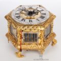 Antique-German-Deutsch-gilt-brass-bronze-quarter-striking-alarm-repeating-hexagonal-horizontal-table-clock-Johann-George-Weijler-Dantzig