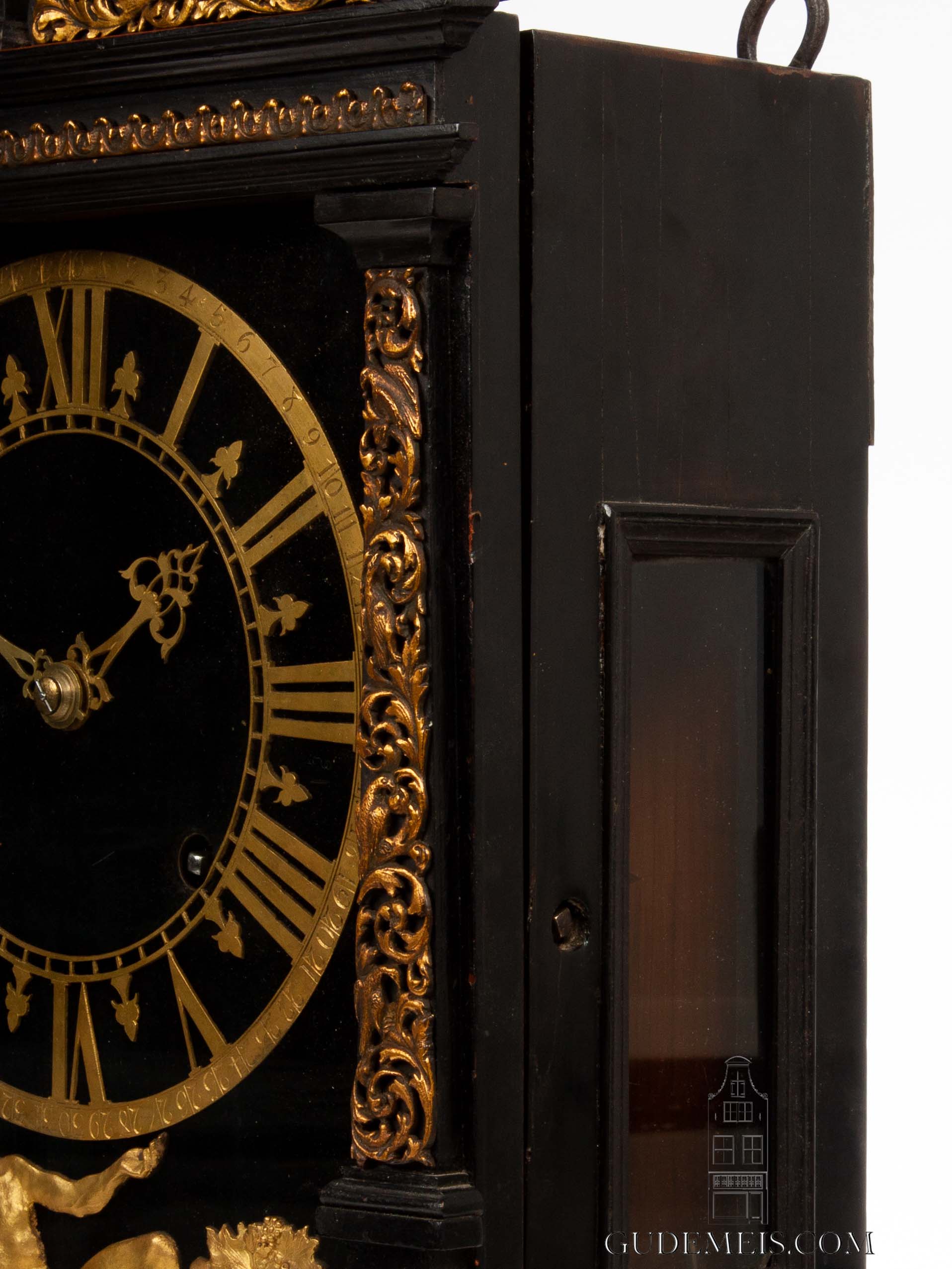 Dutch-ebony-brass-ormolu-striking-haagse-klok-Hague antique-clock-johannes-van-ceulen-