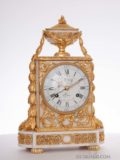 French-Louis XVI-white-marble-ormlu-gilt-bronze-borne-antique-striking-mantel-clock-Wolff-Paris
