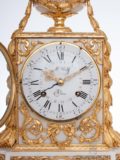 French-Louis XVI-white-marble-ormlu-gilt-bronze-borne-antique-striking-mantel-clock-Wolff-Paris