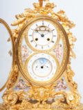 French-Napoleon III-rococo-style-sevres-porcelain-perpetual-calendar-moon Phase-date-month-year-Brocot-antique-mantel-clock-