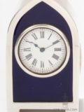 Miniature-English-lancet-shaped-silver-blue-enamel-boudoir-travel-antique-clock-goldsmiths-london-