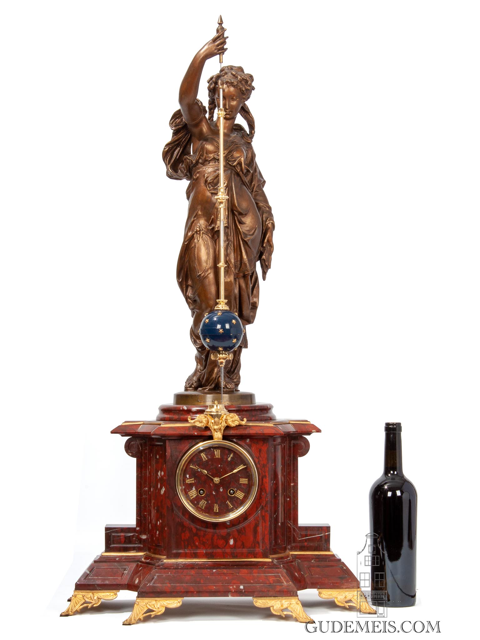 French-Napoleon-III-sculptural-bronze-conical-pendulum-antique-clock-Farcot-Laurent-mystery-striking-