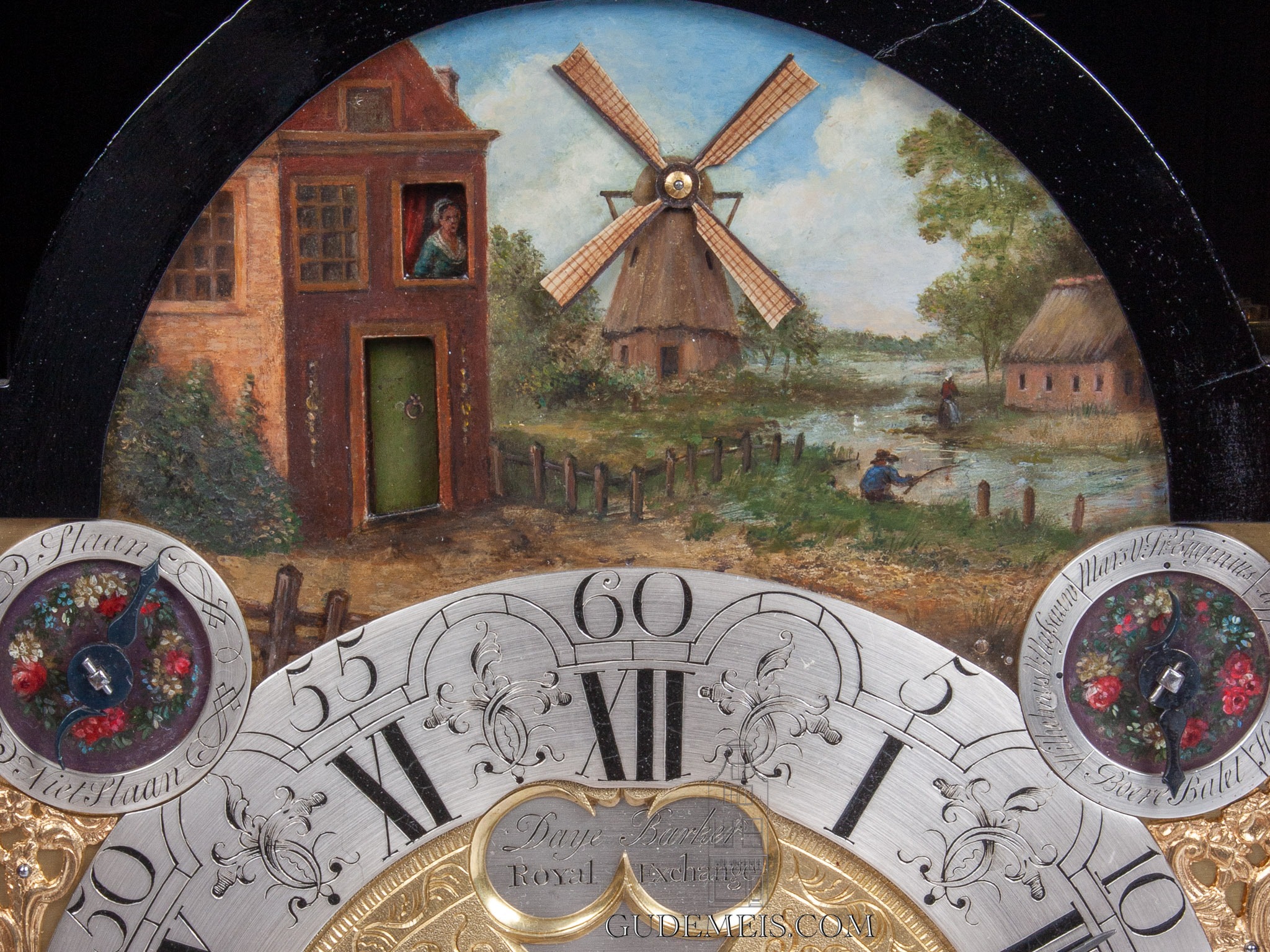 English-brass-mounted-ebonised-table-bracket-Dutch-striking-musical-automaton-antique-clock-Daye-Barker-London-