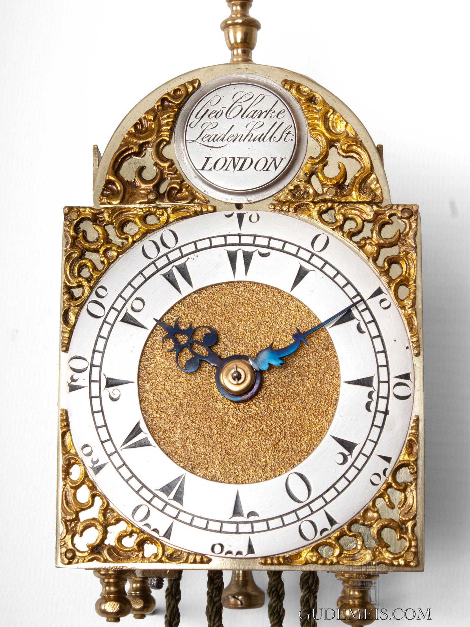 English-brass-striking-miniature-mini-lantern-antique-clock-Clarke-London-Leadenhall-