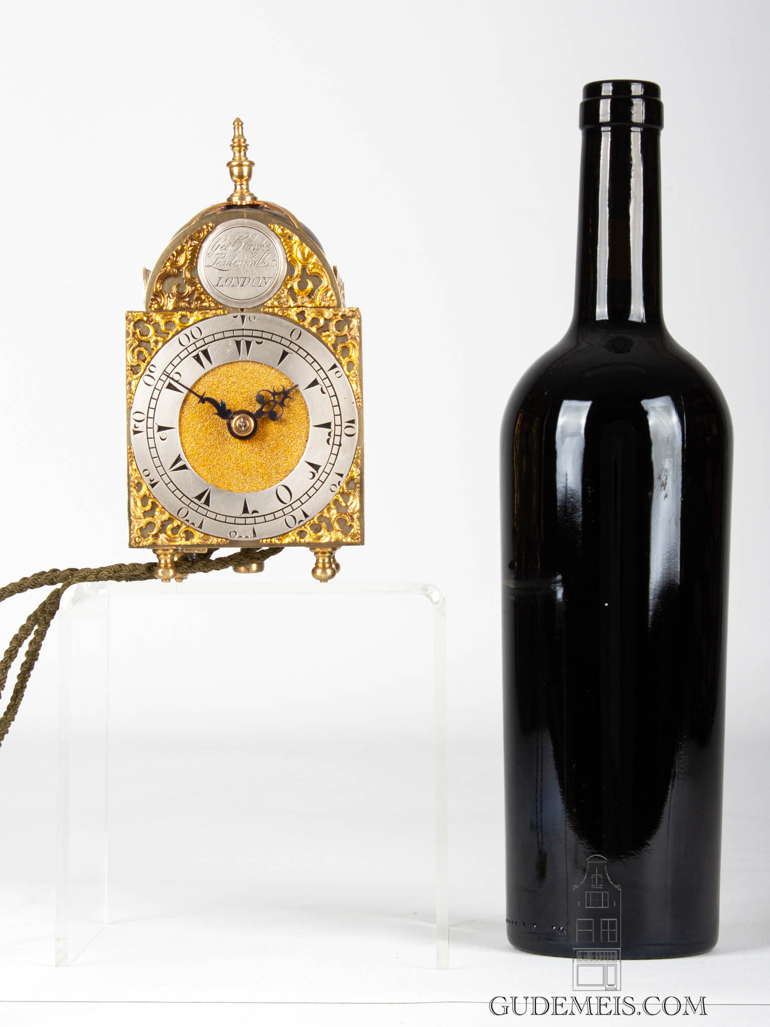 English-brass-striking-miniature-mini-lantern-antique-clock-Clarke-London-Leadenhall-