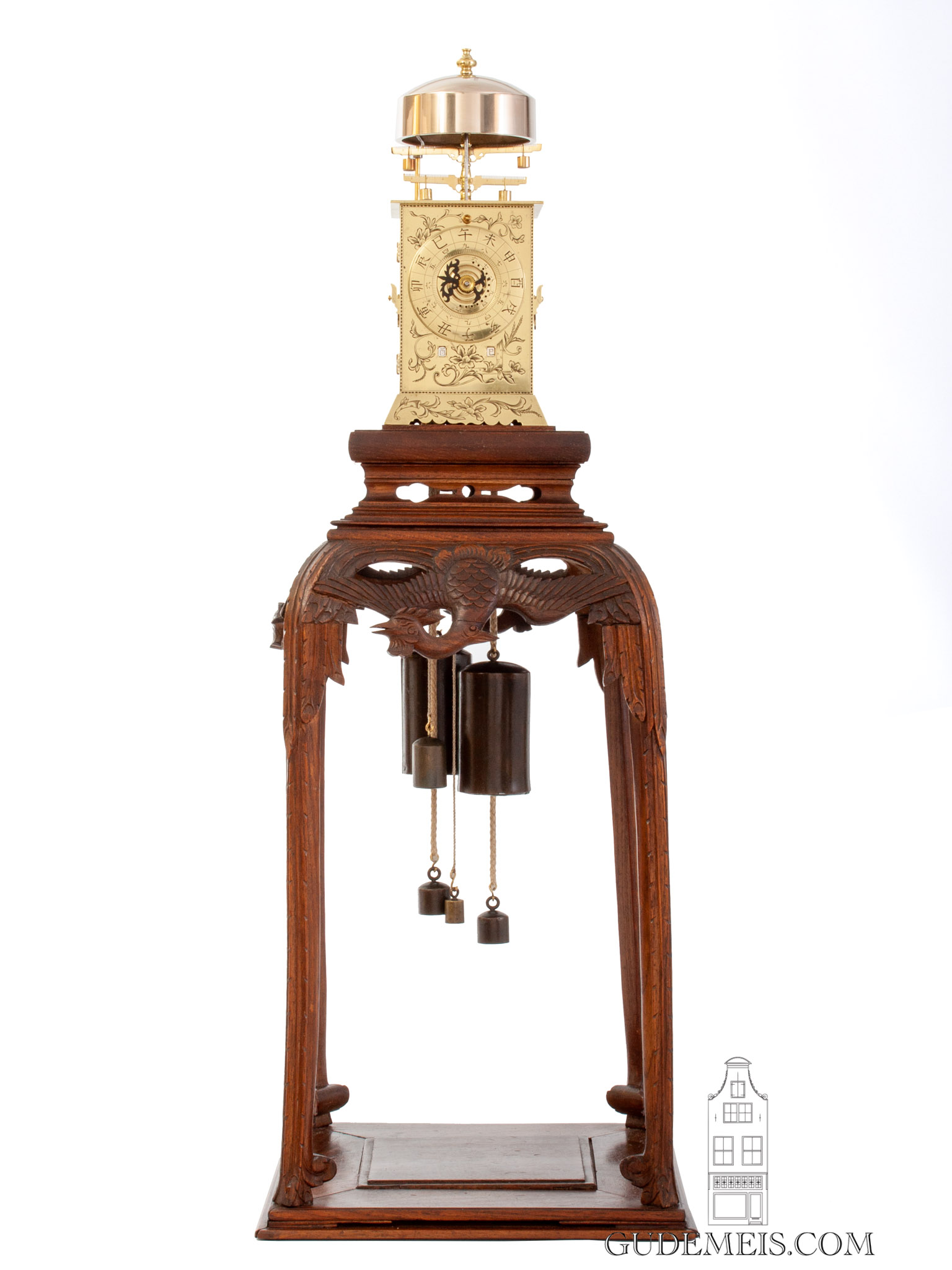 Japan-brass-striking-alarm-wisteria-lantern-clock-dai-dokei-yaguradouble-foliot-