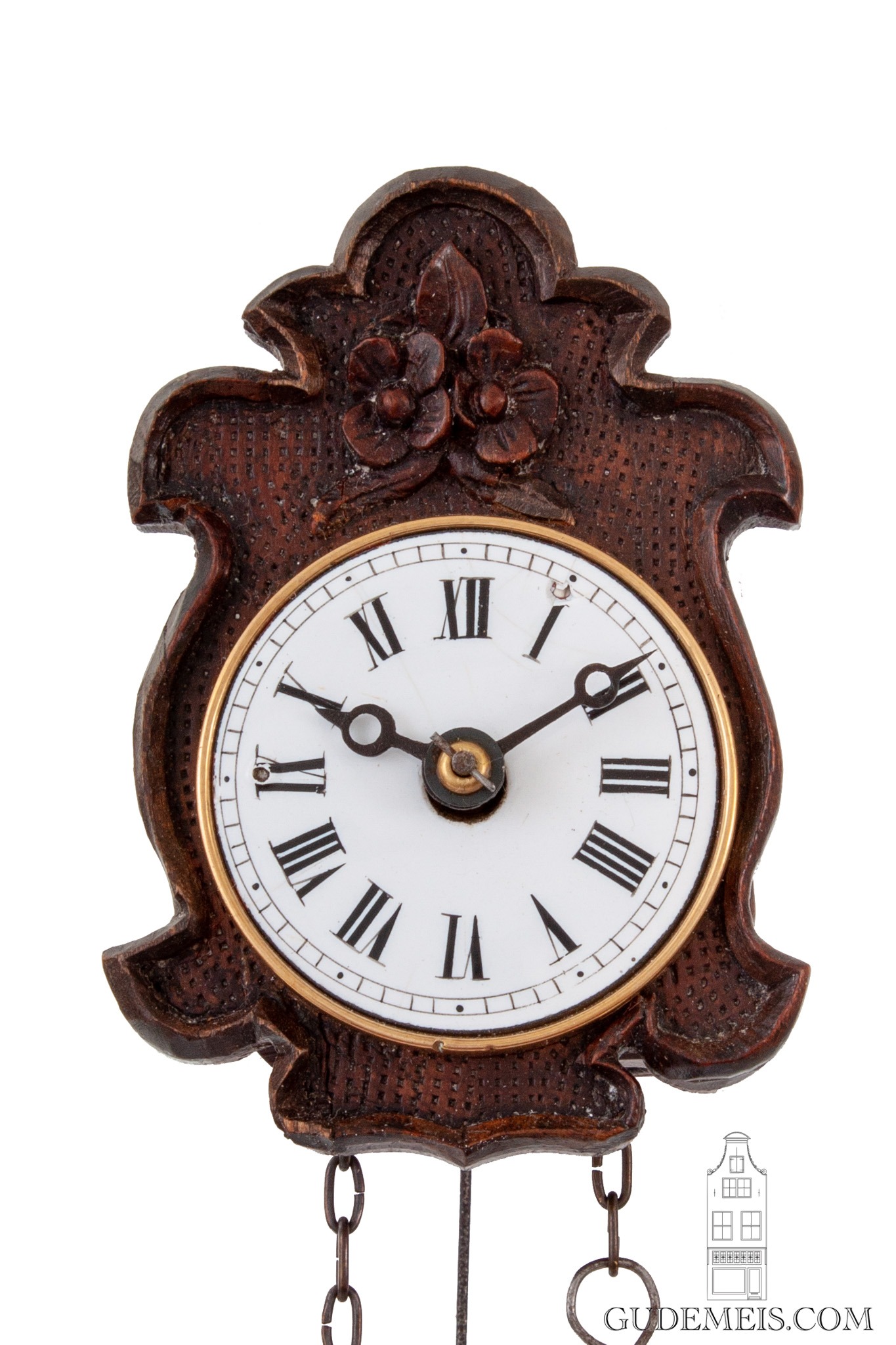 rare-south-german-black-forest-schwarzwald-carved-miniature-Sorg-wall-antique-clock-