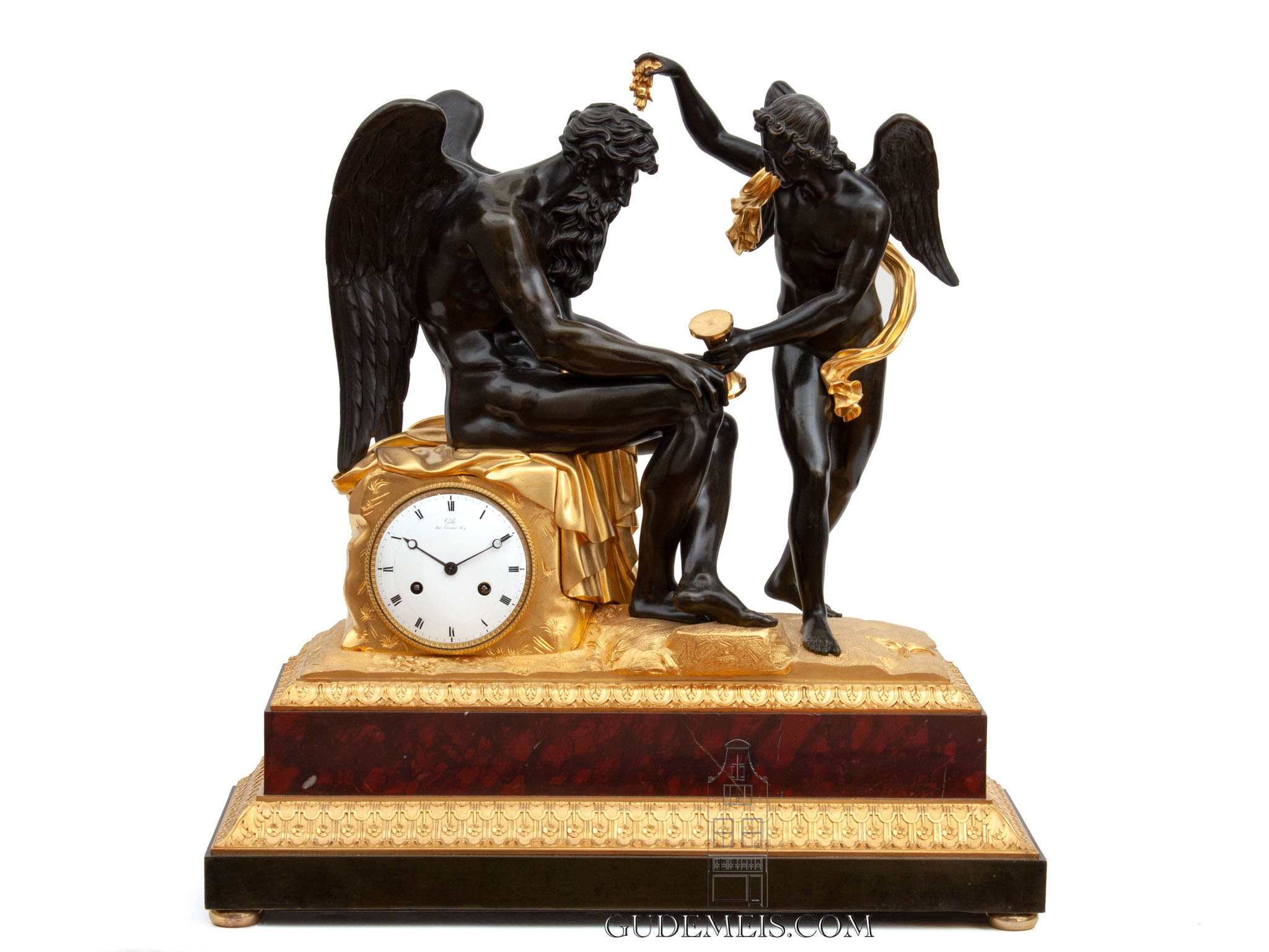 monumental-imposing-French-Empire-gilt-patinated-bronze-sculptural-striking-mantel-clock-Chronos-Amor-Cupid-Claude-Galle-