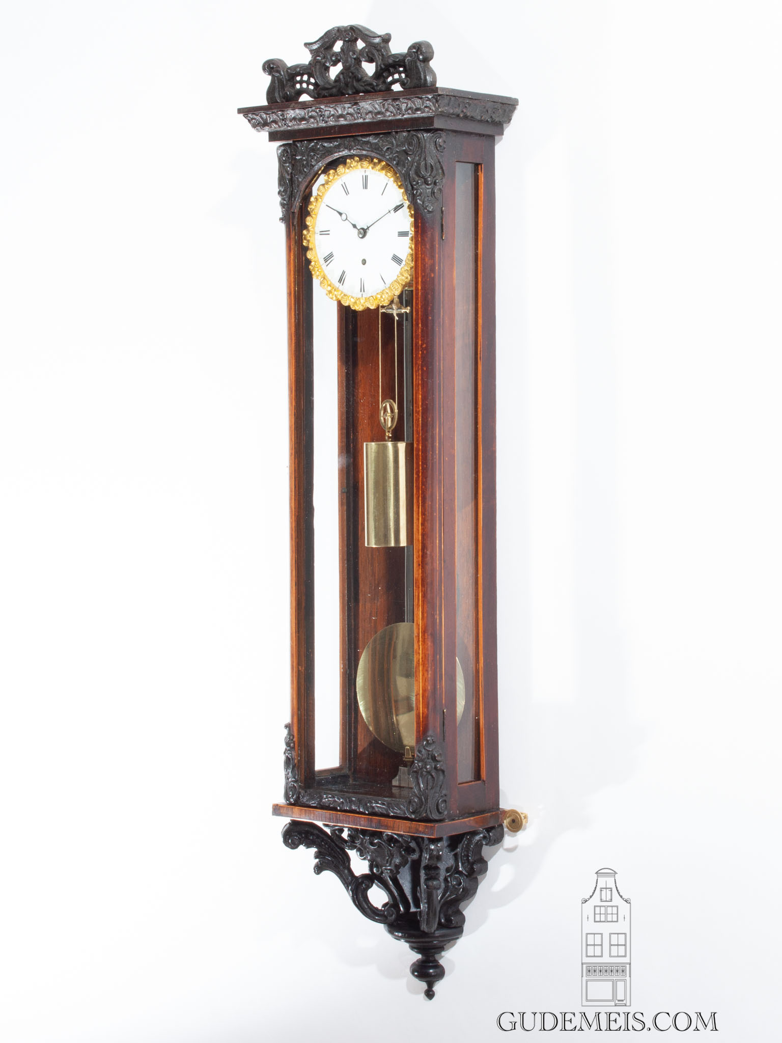 small-antique-Austrian-Hungarian-Vienna-glazed-rosewood-neo-gothic-wall-regulator-clock-