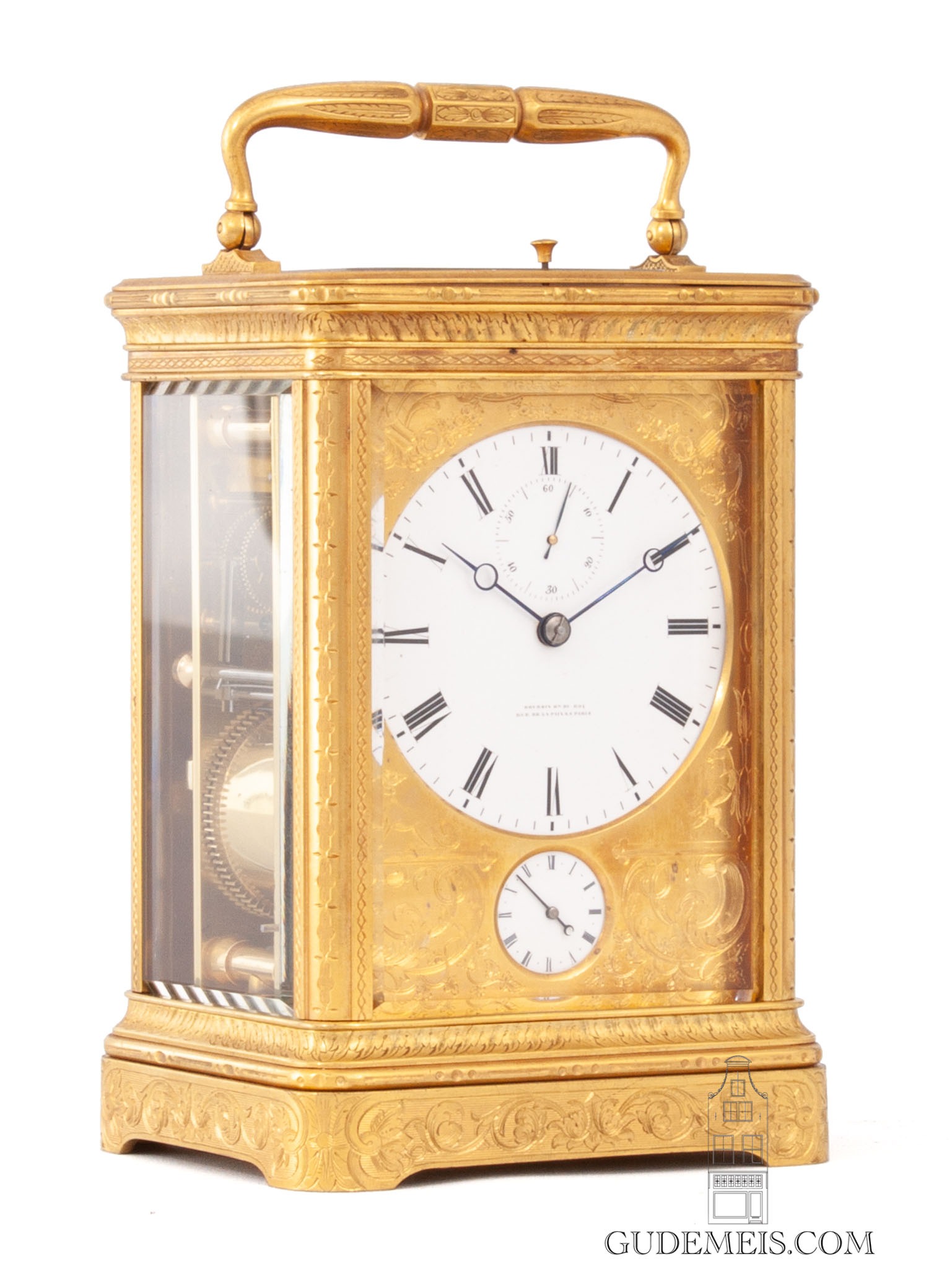 A mid-20th Century brass cased ships clock, the circular painted dial with  Roman numerals and slow/f