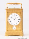 Early-French-Louis-Philippe-foliate-engraved-gilt-brass-corniche-case-striking-alarm-carriage-travel-clock-duplex-escapement-bourdin-hrologer-du-roi-paris-