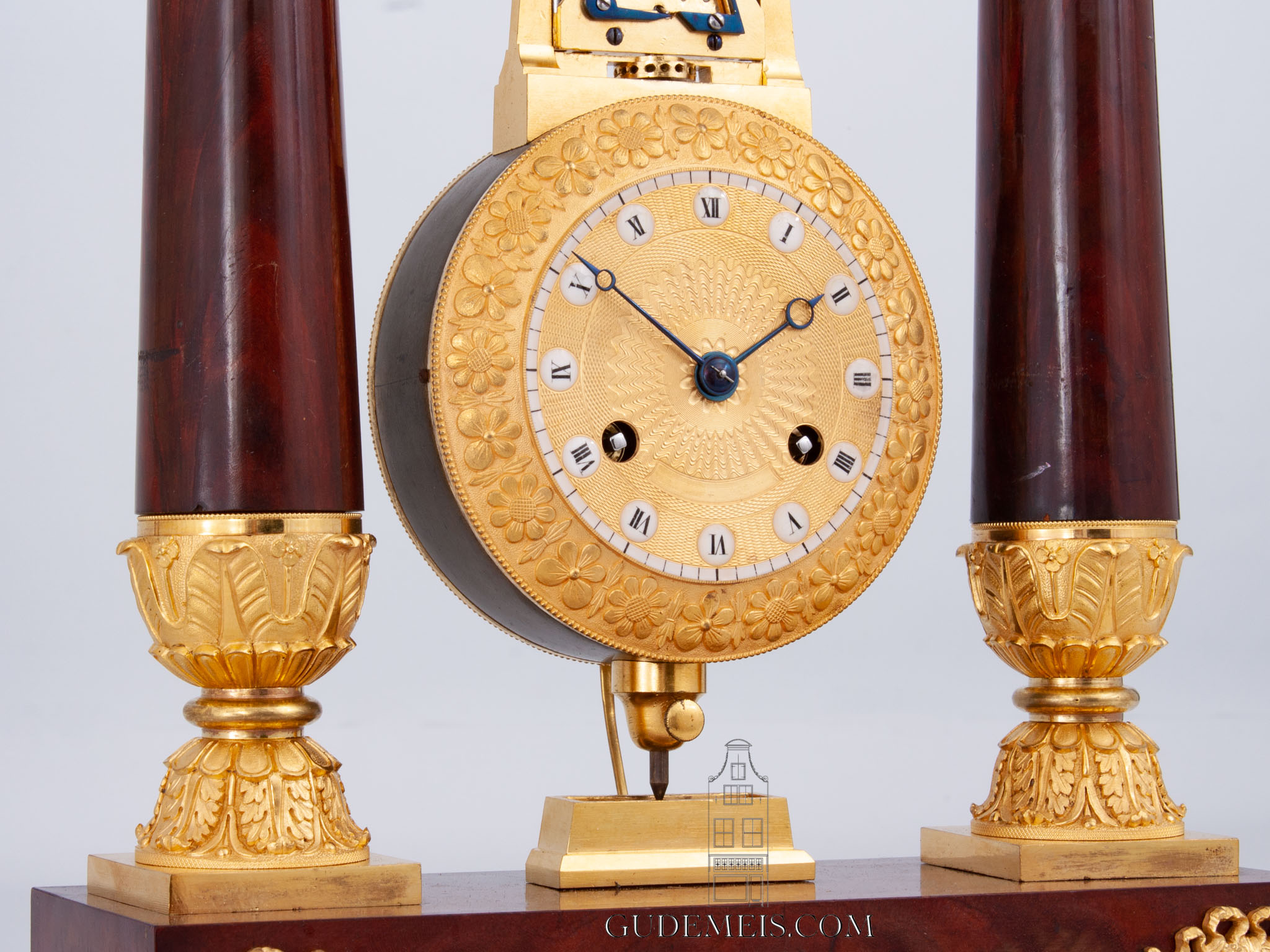 French-empire-mahogany-ormolu-gilt-bronze-classical-architectural-oscillating-movement-mantel-clock-