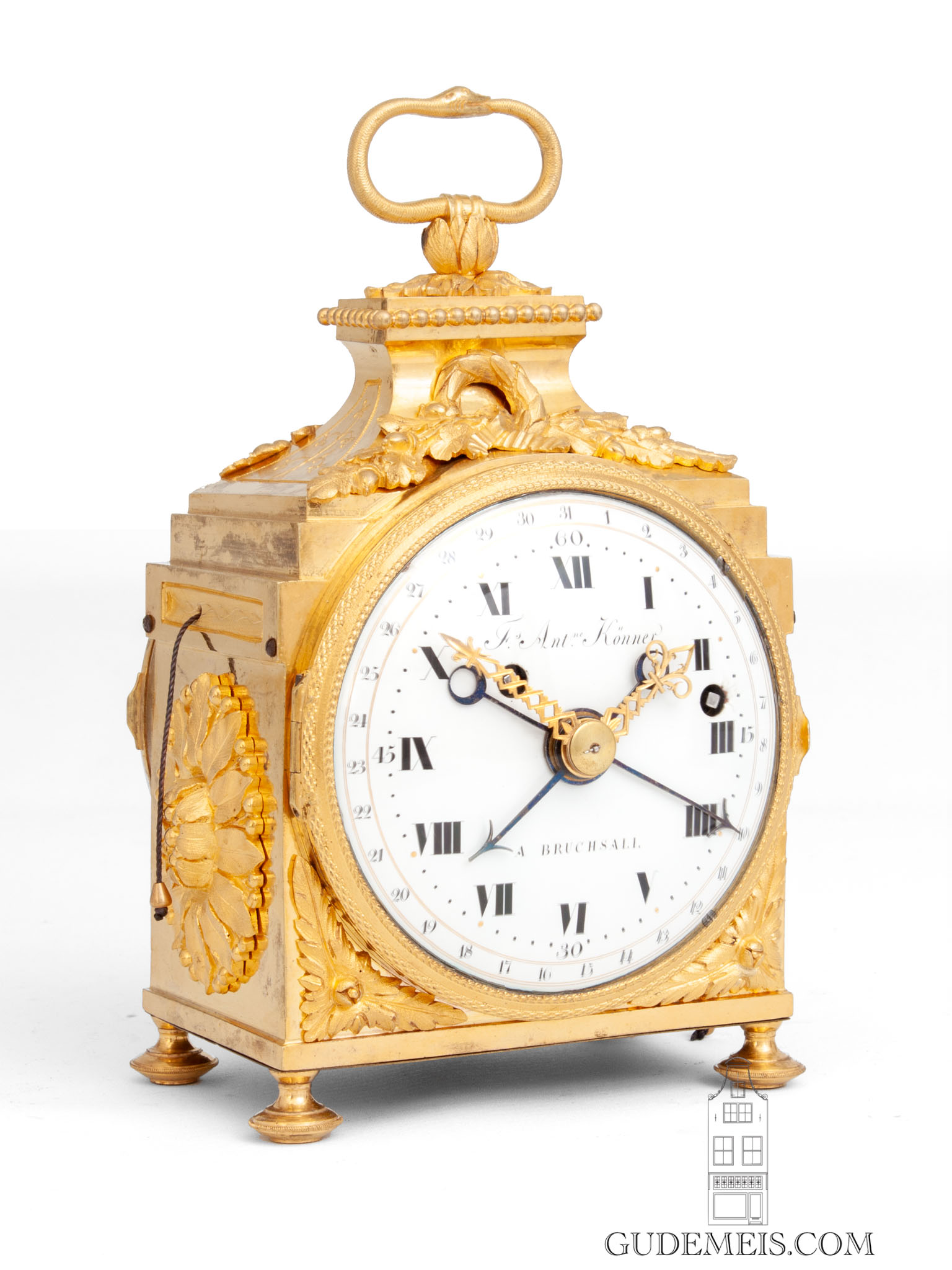 Swiss-French-Louis XVI-ormolu-gilt-bronze-quarter-striking-repeating-alarm-pendule-officier-travel-clock-Francois-Antoine-Koenner-Bruchsall-