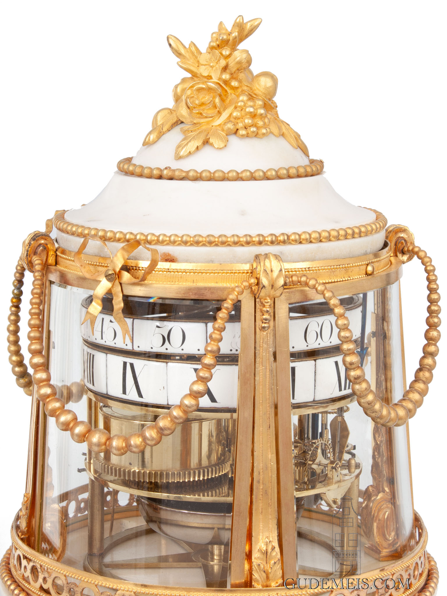 French-Louis XVI-marble-ormolu-gilt-bronze-temple-amour-falconet-striking-cercle-tournant-antique-mantel-clock-