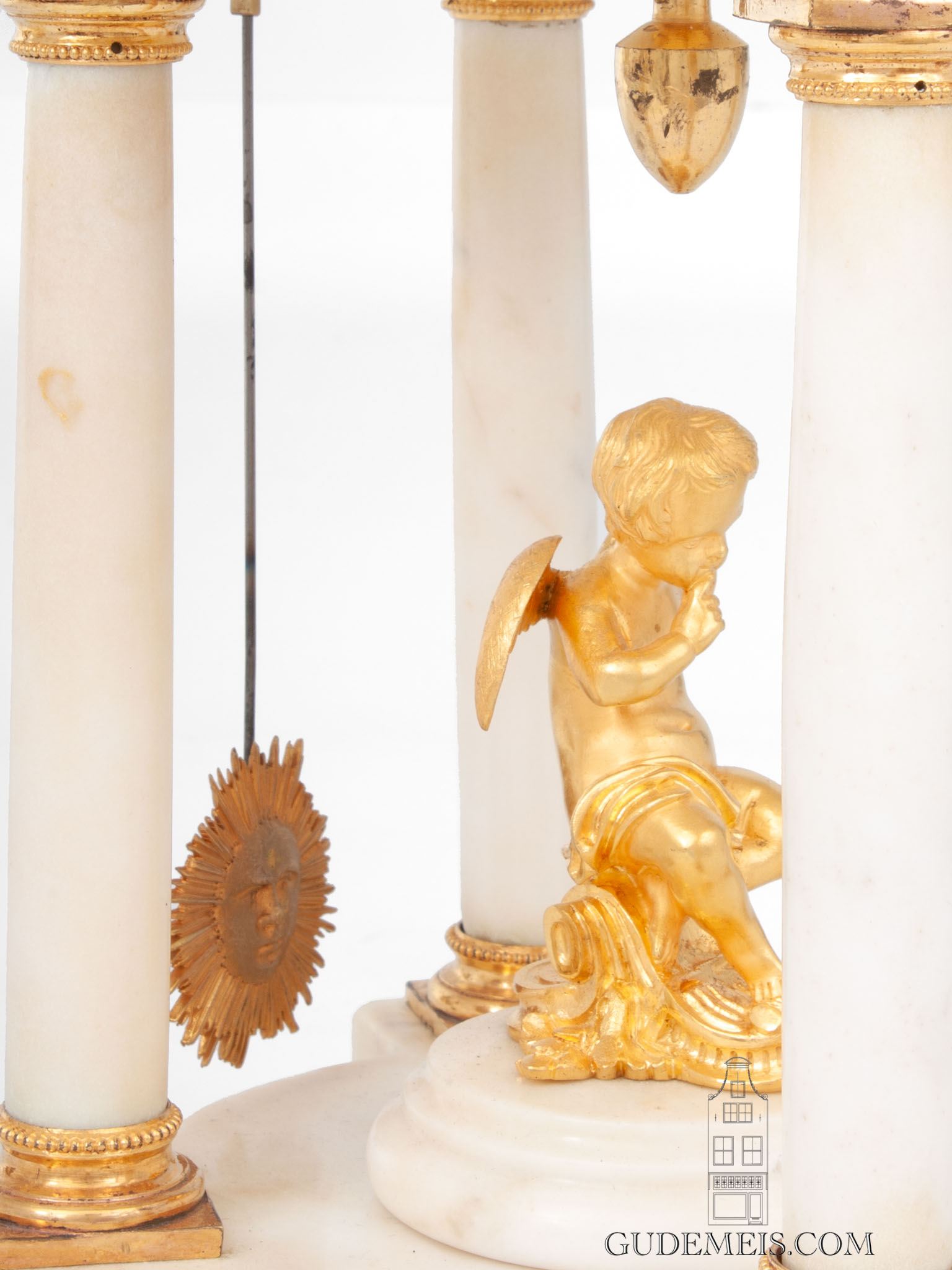 French-Louis XVI-marble-ormolu-gilt-bronze-temple-amour-falconet-striking-cercle-tournant-antique-mantel-clock-