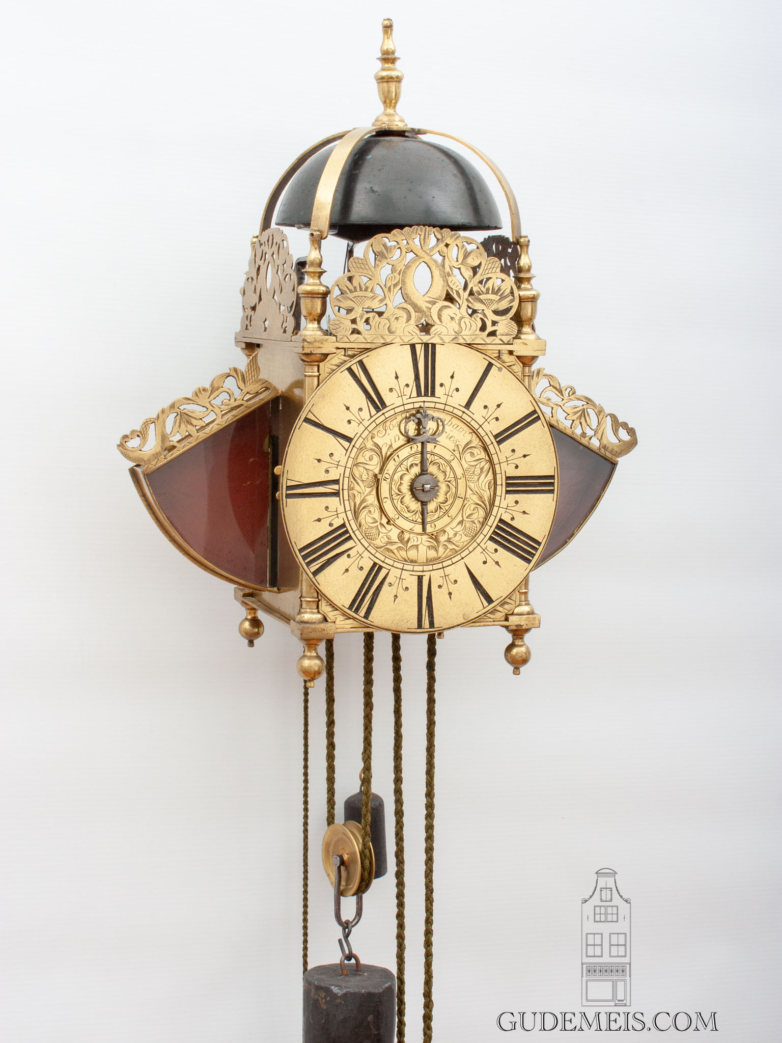 English-william-mary-brass-baroque-striking-alarm-antique-wing-lantern-wall-clock-buckingham-london-