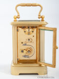 French-gilt-brass-corniche-case-miniature-travel-carriage-clock-guilloche-mask-