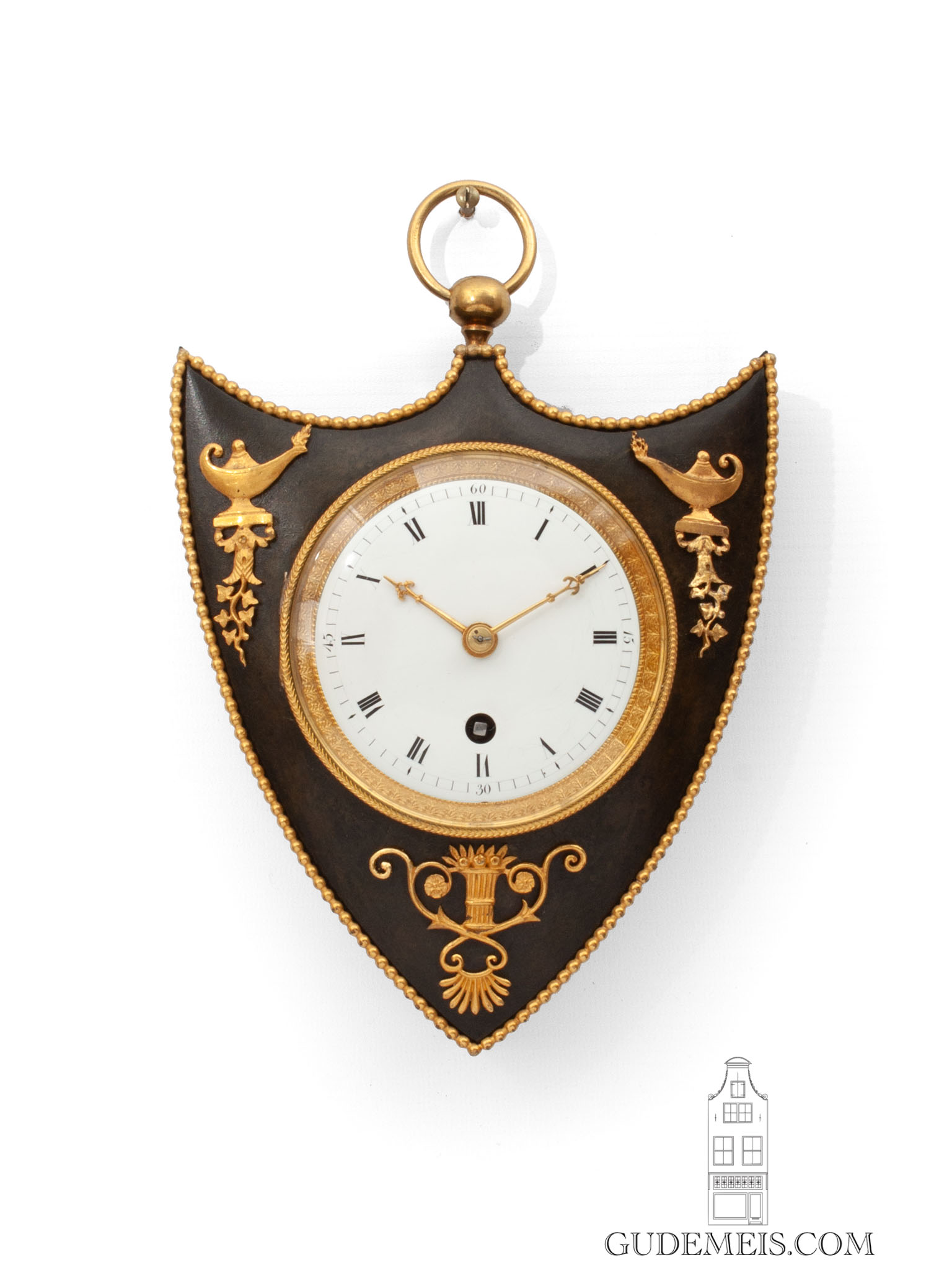 miniature-French-patinated-gilt-bronze-ormolu-Empire-napoleon-cartel-antique-clock-