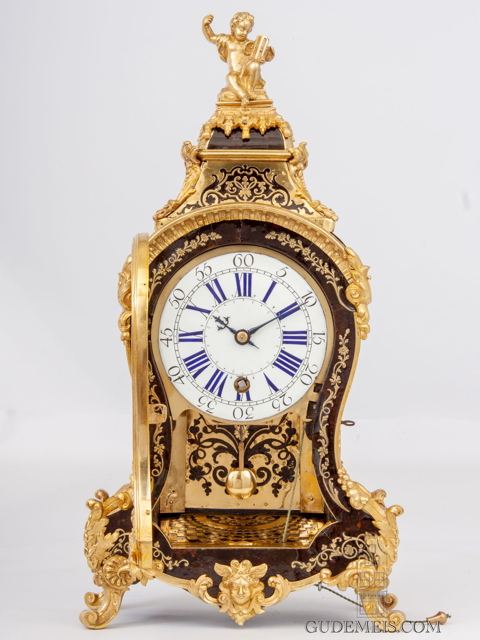 small-French-Regence-LXV-brass-Boulle-quarter-repeating-alcove-antique-console-bracket-clock-Lieutaud-Paris-