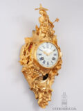 French-Louis XV-rococo-ormolu-gilt-bronze-striking-oriental-antique-cartel-wall-clock-