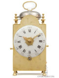 Antique-small-French-Louis XVI-brass-early-capucine-quarter-repeat-alarm-travel-mantel-clock-