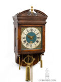 Rare-Dutch-Frisian-provincial-stained-oak-striking-alarm-antique-hood-wall-clock-