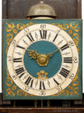 Rare-Dutch-Frisian-provincial-stained-oak-striking-alarm-antique-hood-wall-clock-