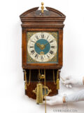 Rare-Dutch-Frisian-provincial-stained-oak-striking-alarm-antique-hood-wall-clock-