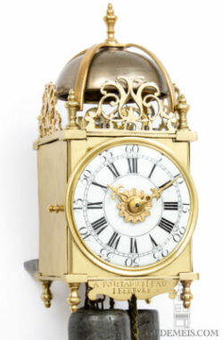 Small-miniature-French-regence-brass-lantern-clock-striking-alarm-antique-wall-clock-lefebvre-fontainebleau-