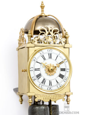 Small-miniature-French-regence-brass-lantern-clock-striking-alarm-antique-wall-clock-lefebvre-fontainebleau-