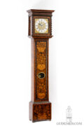 Early-English-marquetry-walnut-striking-alarm-antique-longcase-clock-Ahasuerus- Fromanteel-