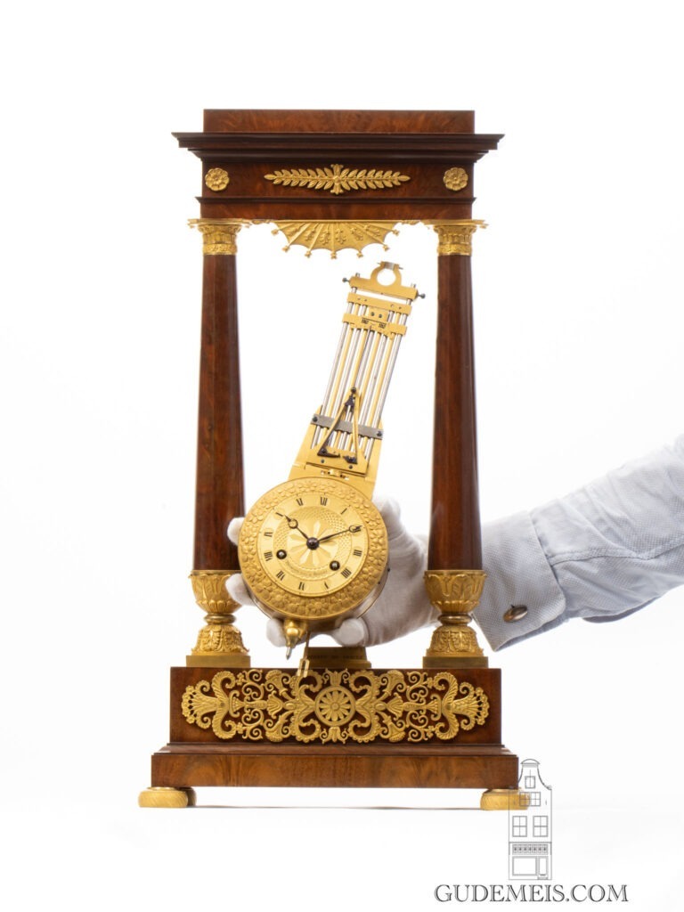 French-Empire-Restoration-ormolu-mahogany-antique-mantel-clock-oscillating-movement-