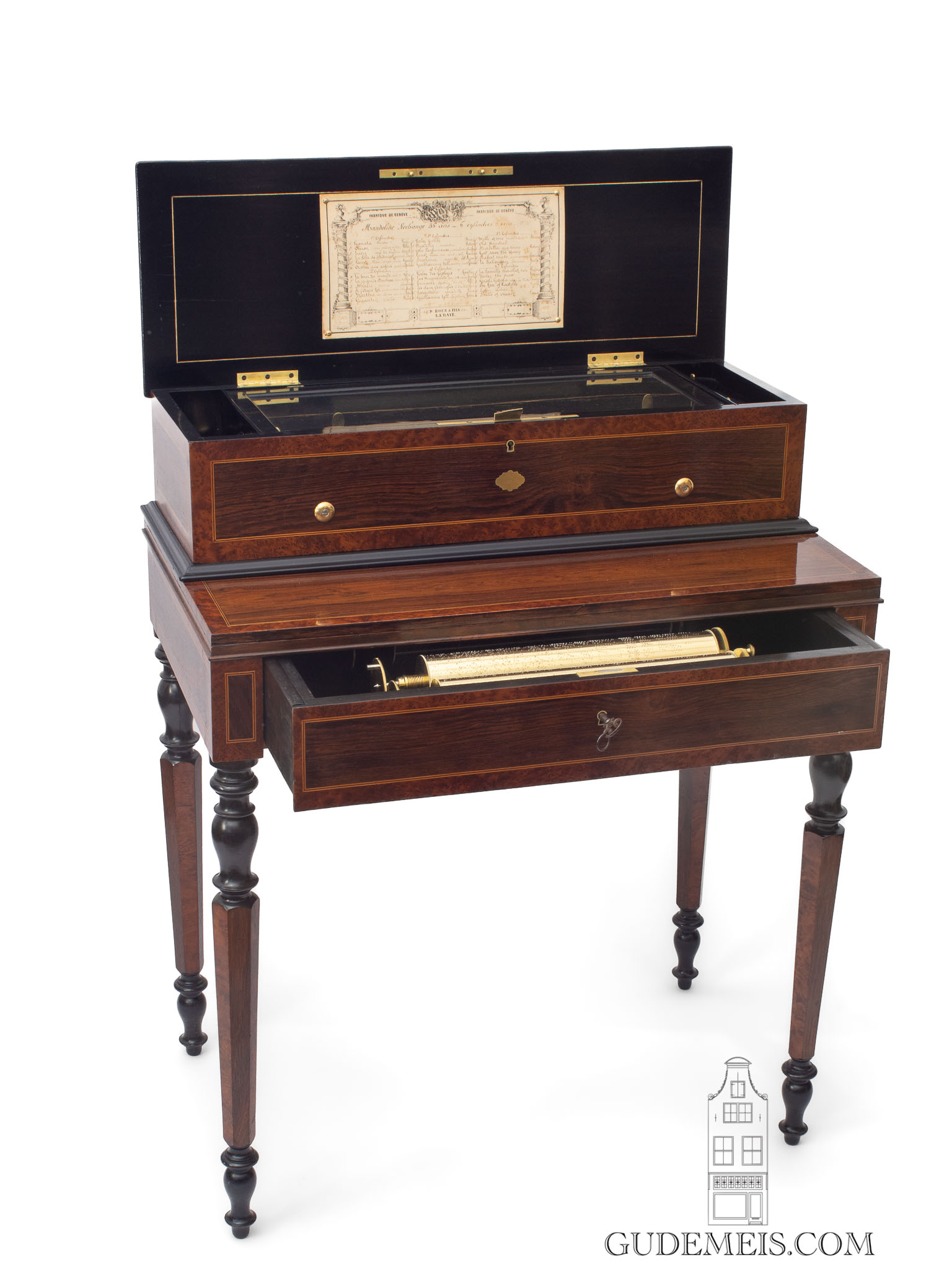 Swiss-Geneva-interchangeable-cylinder-music-box-Bremond-table-mechanical-music-