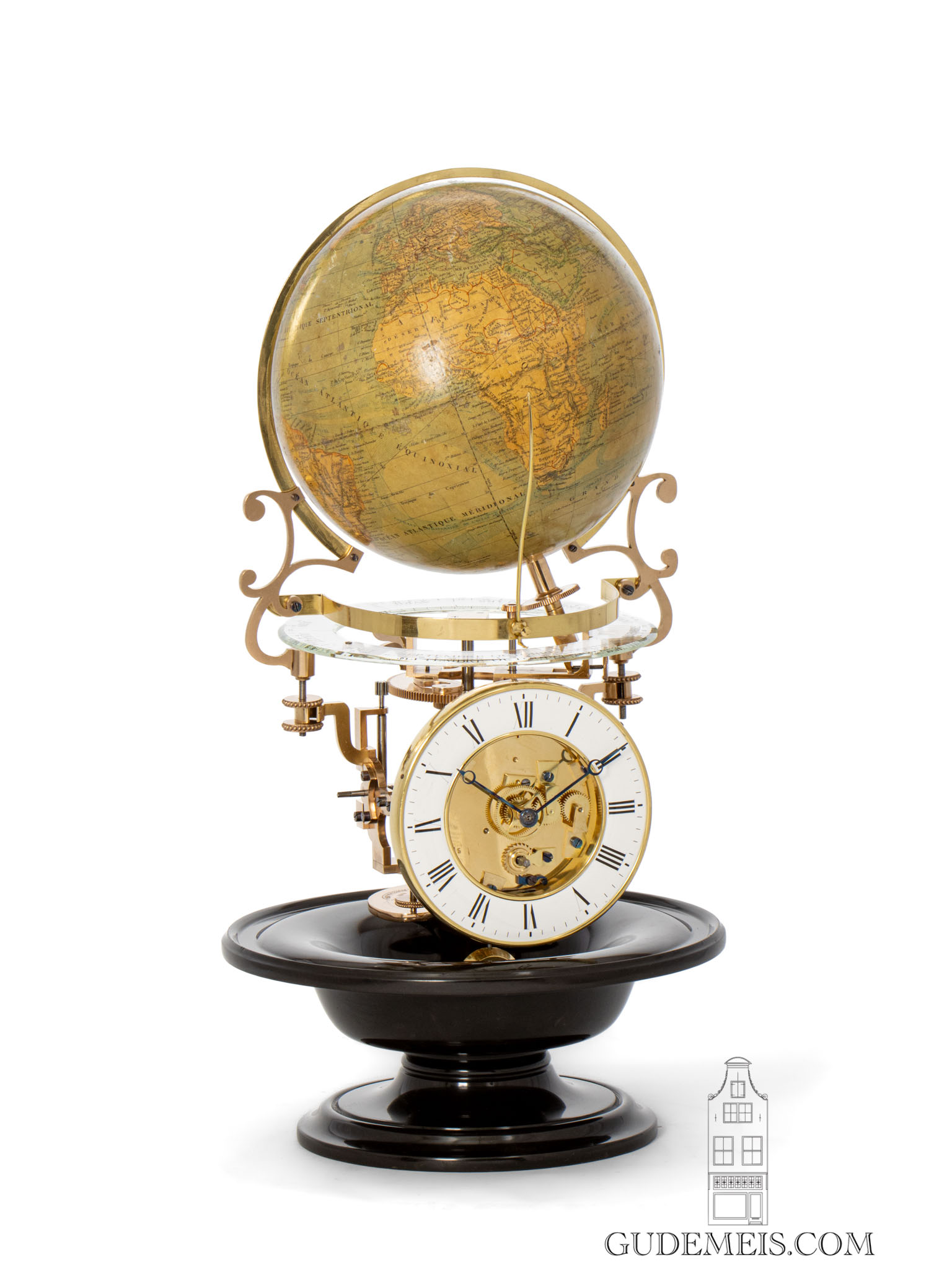 French-antique-astronomical-solar-time-globe-clock-pendule-cosmographique-Mouret-