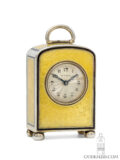 Swiss-art-deco-sterling-silver-sub-miniature-guilloche-enamel-yellow-travel-clock-