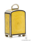 Swiss-art-deco-sterling-silver-sub-miniature-guilloche-enamel-yellow-travel-clock-