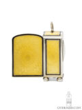 Swiss-art-deco-sterling-silver-sub-miniature-guilloche-enamel-yellow-travel-clock-